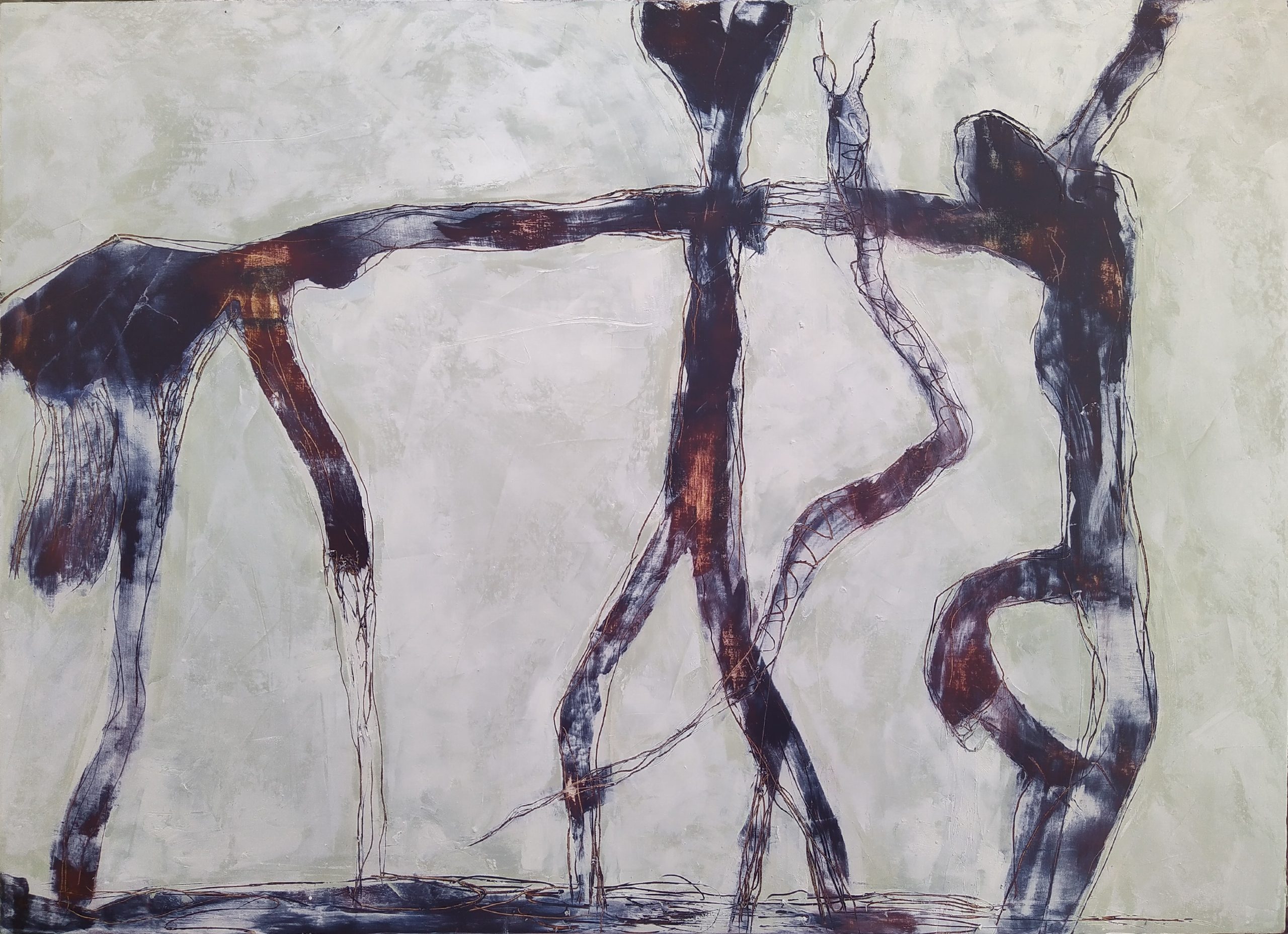 Kallioon piirretyt_ II Outi Hägg _2025_ 42×59,5×2,3 cm_ öljy ja kylmävaha vanerille #202505