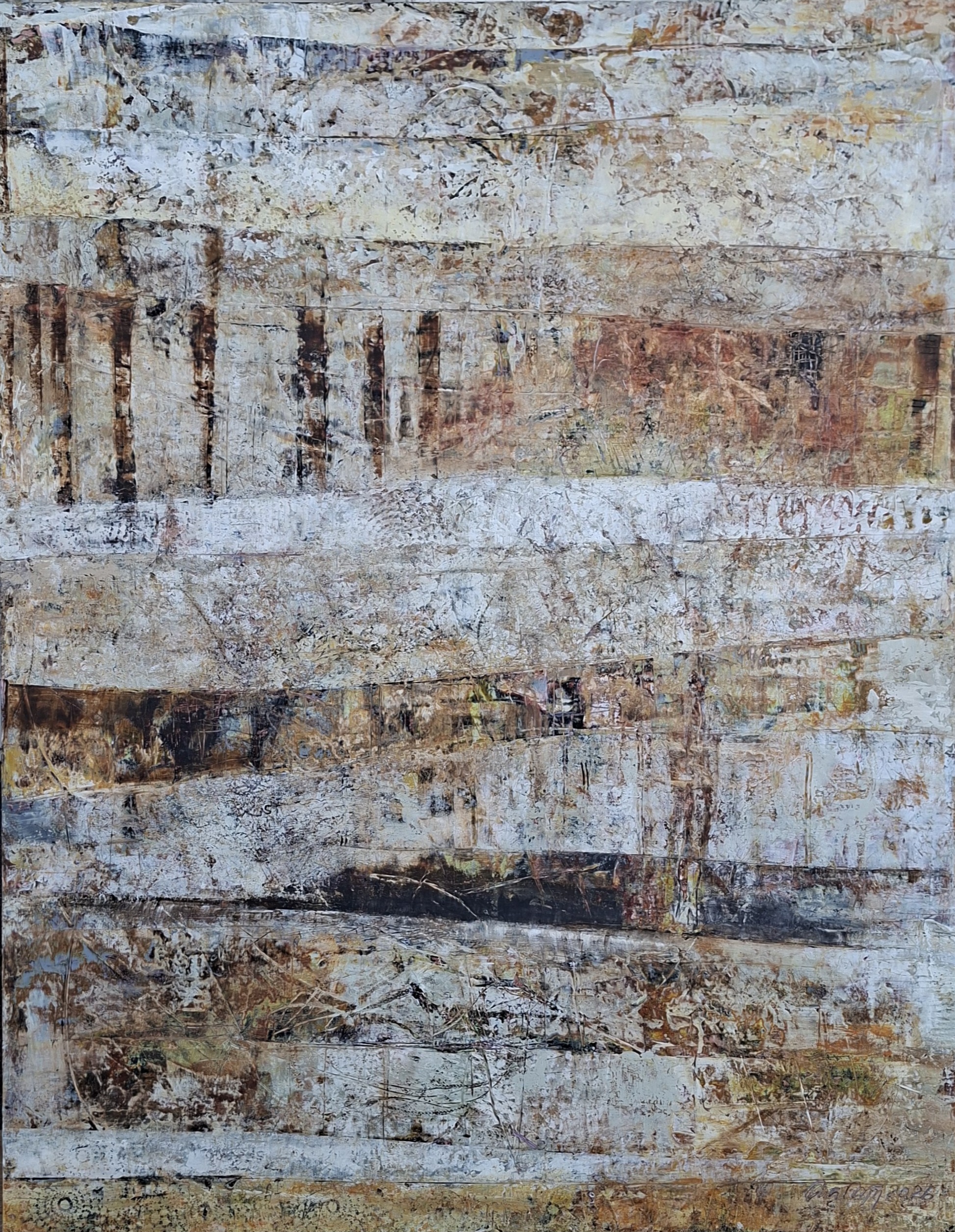 Sedimentit_Outi Hägg_2026_85x65x2,3 cm_öljy ja kylmävaha vanerille_#202601